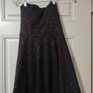 Black Sequin Lace Over Taffeta Strapless Dress